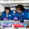 Students working in a lab on the Morningside campus at Columbia University