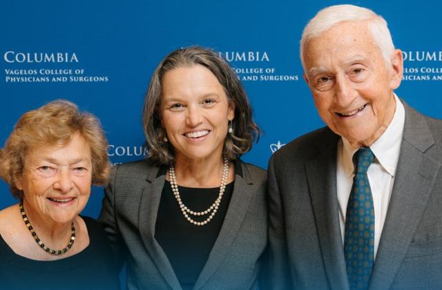 Picture of Roy and Diana Vagelos with Katrina Armstrong, Dean of the Columbia University Vagelos College of Physicians and Surgeons, and EVP for Health and Biomedical Sciences.